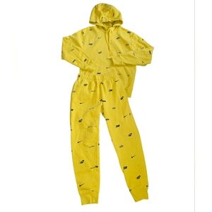 Nike Yellow Logo Hoodie & Jogger Set Size XS Unisex